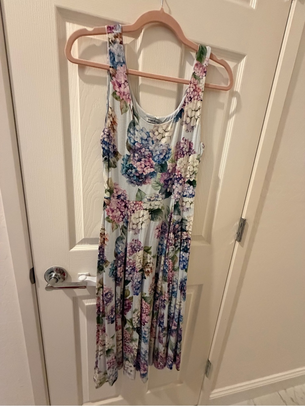 Posh Peanut White Floral Hydrangea Maxi Dress with Blue, Purple and Pink Blooms